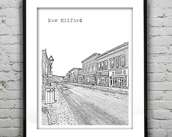 New Milford Connecticut Poster Print Art Skyline CT Item T5554
