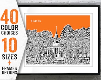 Weston Massachusetts Skyline Poster Art Print MA Item T2070