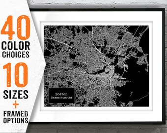 Boston Massachusetts Blueprint Map Poster Art Print Item T5082