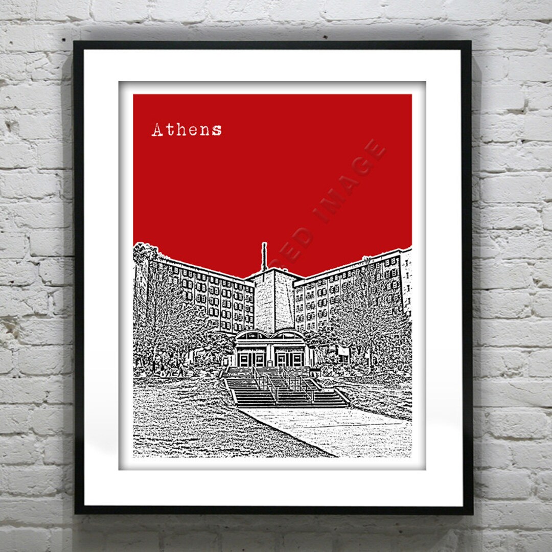 Athens GA skyline linear style with rainbow in editable vector file