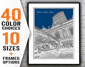 New York City Skyline Art Print Poster NYC Grand Central Terminal Manhattan Item T1807