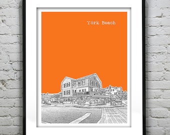 York Beach Skyline Poster Art Print Maine ME Item T4505