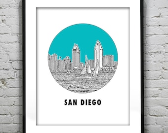 San Diego California Skyline Art Print Poster CA Item T2219