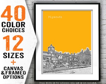 Plymouth Michigan Poster Art Skyline Print MI Item T4236
