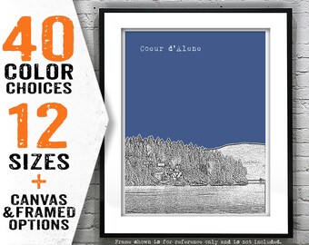Coeur d'Alene Tubbs Lake Idaho Poster Art City Skyline Print Item T4012