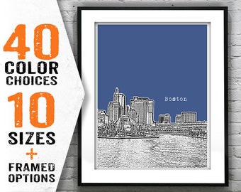 Boston Poster Art Massachusetts Skyline Print MA Wharf Item T1756