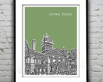 Crown Point Indiana Skyline Poster Art Print  Lake County Courthouse IN