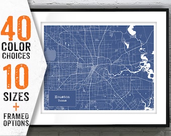 Houston Texas Blueprint Map Poster Art Print TX Item T2722