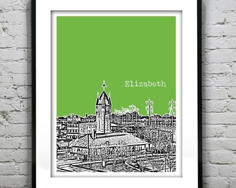 Elizabeth New Jersey Poster Print Art NJ City Skyline Item T3035