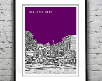 Columbia City Skyline Poster Print Art Indiana IN Version 1