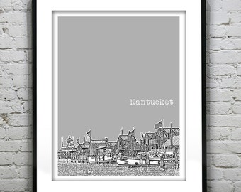 Nantucket MA Skyline Poster Art Print  Massachusetts Boats Item T2462