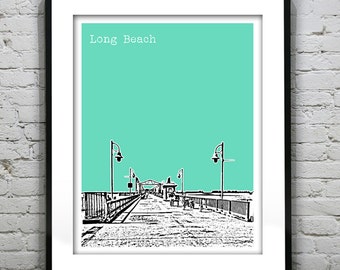 Long Beach California Poster Art Skyline Print Queen Mary Item T4904