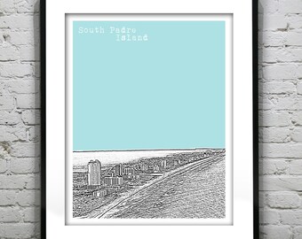 South Padre Island Texas Poster Downtown City skyline Art Print TX