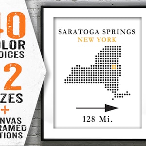 Saratoga Springs Poster Art Print Map Customizable Distance New York NY Item T2415