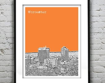 Worcester Massachusetts City Skyline Poster Art Print Downtown Worcester MA Item T4418