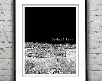 Orchard Lake Michigan Skyline Poster City Art Print MI S5031