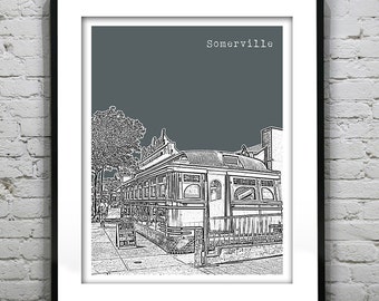 Somerville Davis Square Skyline Poster Art Print Somerville Massachusetts MA Item T4952