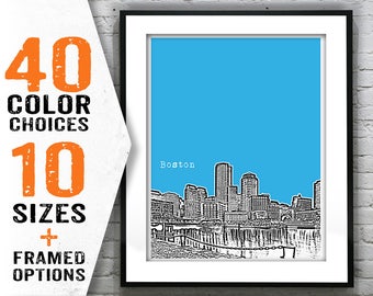 Boston Poster Art Massachusetts Skyline Print Original  Item T1351