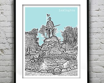 Lexington Massachusetts Skyline Poster Art Print Minuteman Statue MA