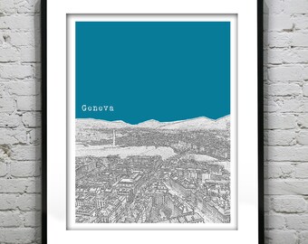 Geneva Switzerland Skyline Poster Art Print Version 2