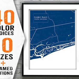 Sunset Beach North Carolina Blueprint Map Poster Art Print - Several Sizes Available Item T1604