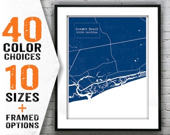 Sunset Beach North Carolina Blueprint Map Poster Art Print - Several Sizes Available Item T1604