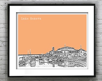 Lake Geneva Wisconsin Poster Print Art Skyline Version 1