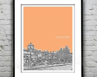 Plymouth Michigan Skyline Poster City Art Print MI S5032