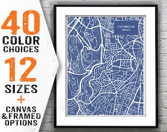 Jerusalem Israel Blueprint Map Poster Art Print Item T2329