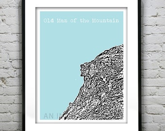 Old Man of the Mountain New Hampshire Poster Print Art Skyline NH Item T2406