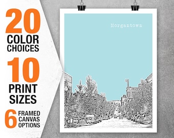 Morgantown WV Skyline Poster Art Print  West Virginia Item T5400