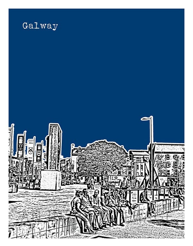 Galway Skyline Poster Art Eyre Square Connacht Ireland Item Etsy