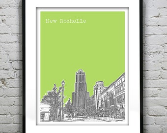 New Rochelle Poster New York City Skyline Art Print  NY Item T1135