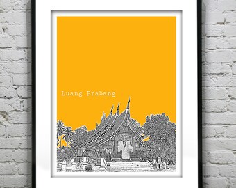 Luang Prabang Laos Poster Print Skyline Travel Art Asia Version 2