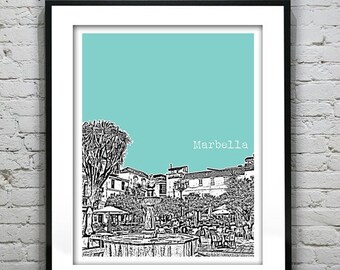 Marbella Spain Poster Art Print City Skyline Orange Square Item T4918