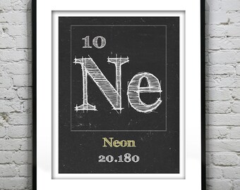 Periodic Table Neon Poster Art Print Periodic Table of Elements Ne 10