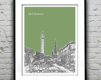 Baltimore Skyline Poster Art Print Maryland MD Mt. Vernon  Item T1330
