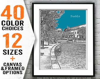 Pueblo Colorado Riverwalk Skyline Art Print Poster CO Item T4793