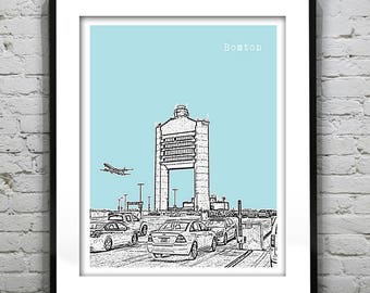 Boston Logan Skyline Poster Art Print Massachusetts MA Item T4532