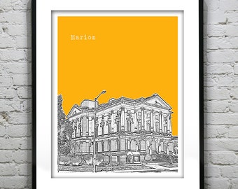 Marion Indiana Skyline Poster Art Print IN Version 1