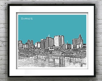 Newark New Jersey Skyline Poster Print Art NJ Landscape Version