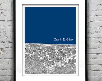 East Moline Illinois Poster Skyline Art Print IL