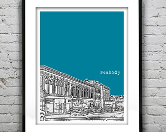 Peabody Massachusetts Skyline Poster Art Print MA Version 1