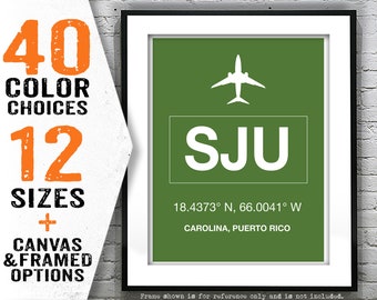 SJU Carolina Puerto Rico Airport Aviation Poster Art Print Item T4126