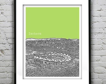 Incheon South Korea Skyline Poster Art Print Travel Version 1
