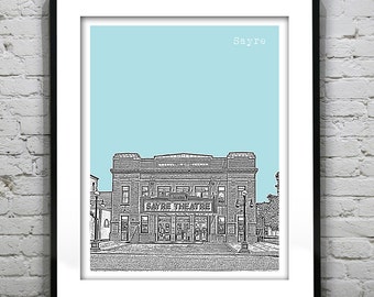 Sayre PA Poster Print Art Pennsylvania Skyline Version 1