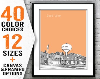 Surf City New Jersey Shore Poster Print Art NJ Skyline Jersey Shore Item T2965