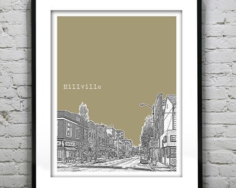 Millville New Jersey Skyline Poster Print Art NJ