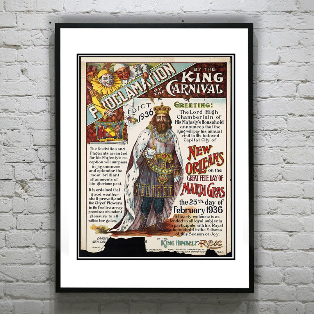 Vintage Tin Poster New Orleans, Louisiana - Mardi Italy