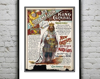 1936 Vintage New Orleans Mardis Gras Art Print Poster King of the Carnival Louisiana Item T4145